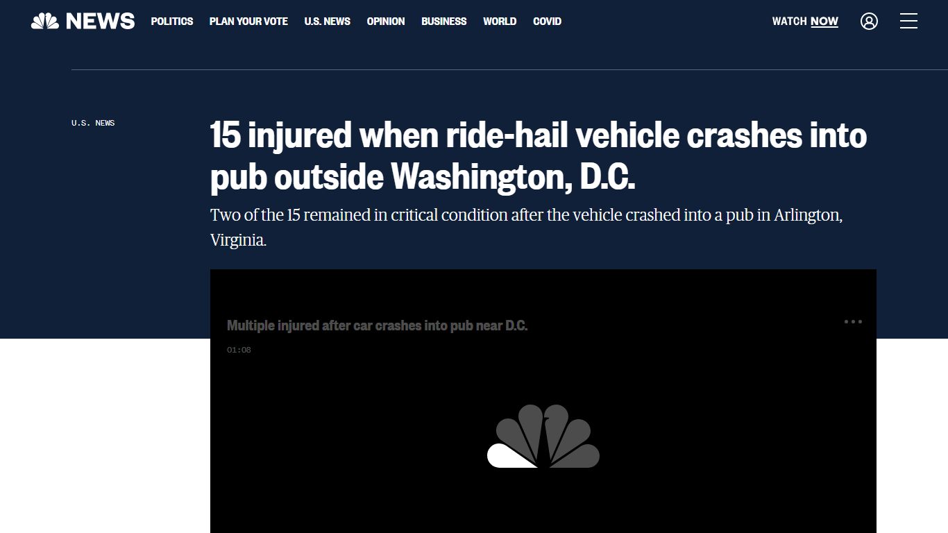 14 injured when car crashes into pub outside Washington, D.C.